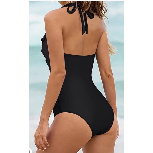 SUUKSESS Women Sexy Halter 1 Piece Swimsuits Ruffle V Neck Tummy Control Large - Picture 2 of 7